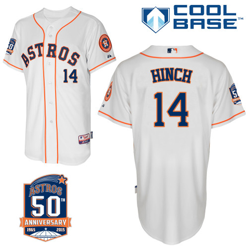 Astros 14 Hinch White 50th Anniversary Patch Cool Base Jerseys