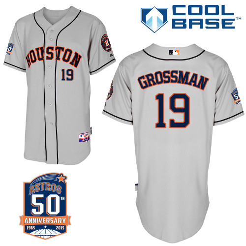 Astros 19 Grossman Grey 50th Anniversary Patch Cool Base Jerseys