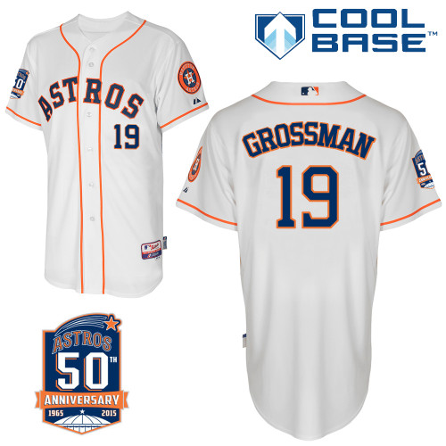 Astros 19 Grossman White 50th Anniversary Patch Cool Base Jerseys