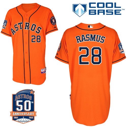Astros 28 Rasmus Orange 50th Anniversary Patch Cool Base Jerseys