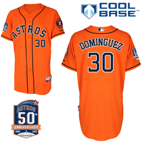 Astros 30 Dominguez Orange 50th Anniversary Patch Cool Base Jerseys