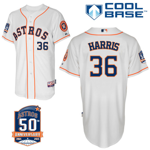 Astros 36 Harris White 50th Anniversary Patch Cool Base Jerseys
