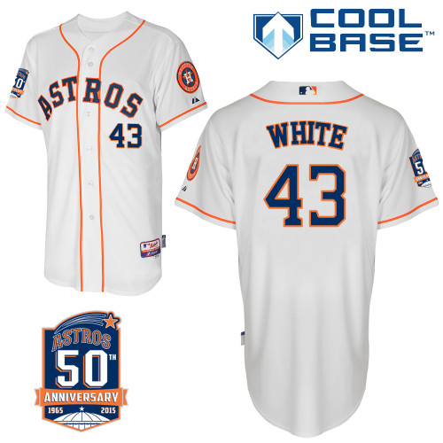 Astros 43 White White 50th Anniversary Patch Cool Base Jerseys