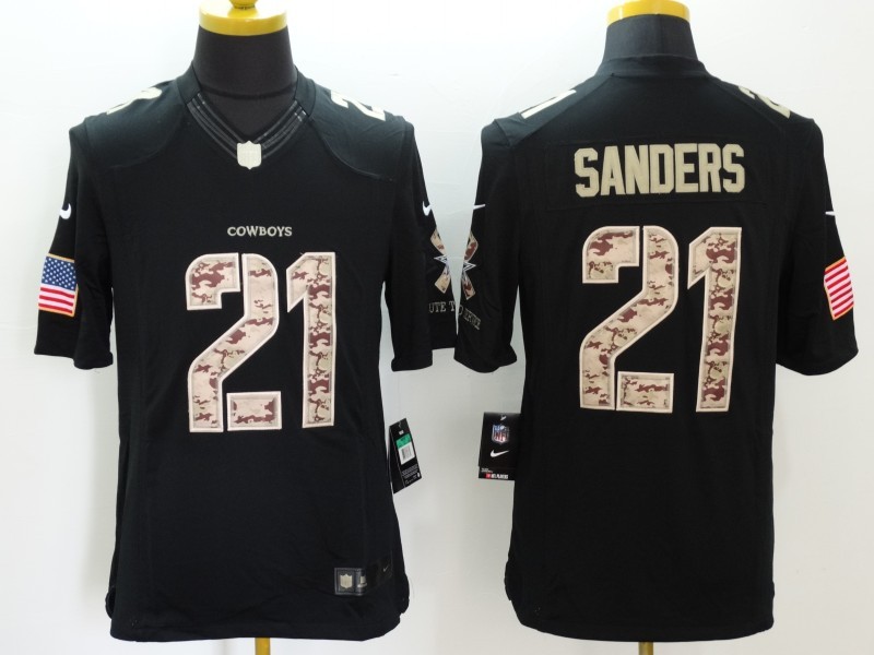 Nike Cowboys 21 Deion Sanders Black Salute To Service Limited Jersey