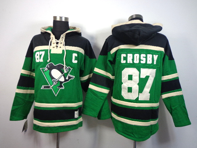 Penguins 87 Crosby Green Hooded Jerseys