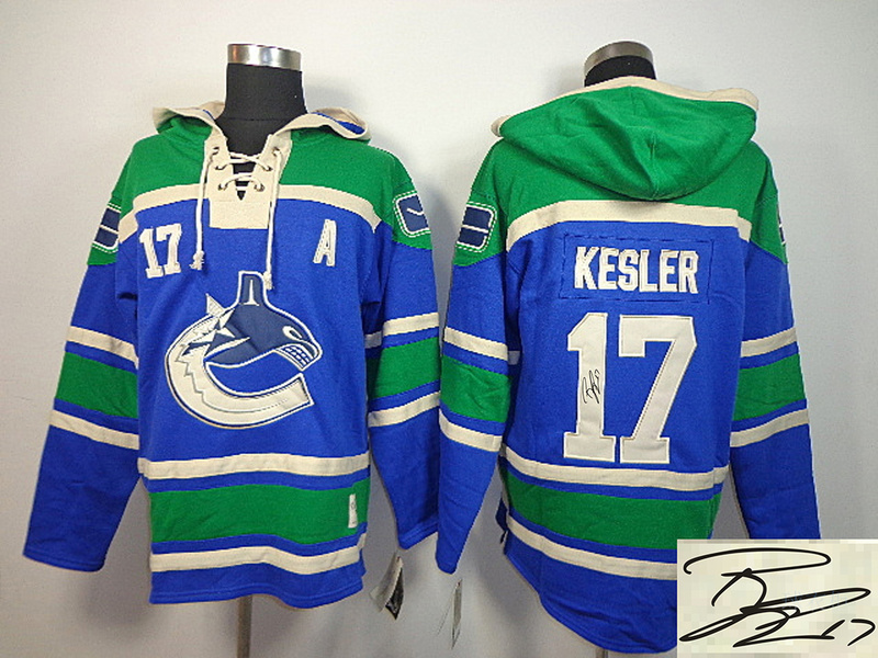 Canucks 17 Kesler Blue Hooded Signature Edition Jerseys