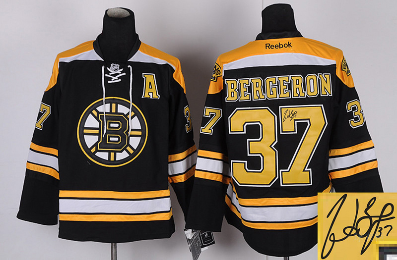 Bruins 37 Bergeron Black Signature Edition Jerseys