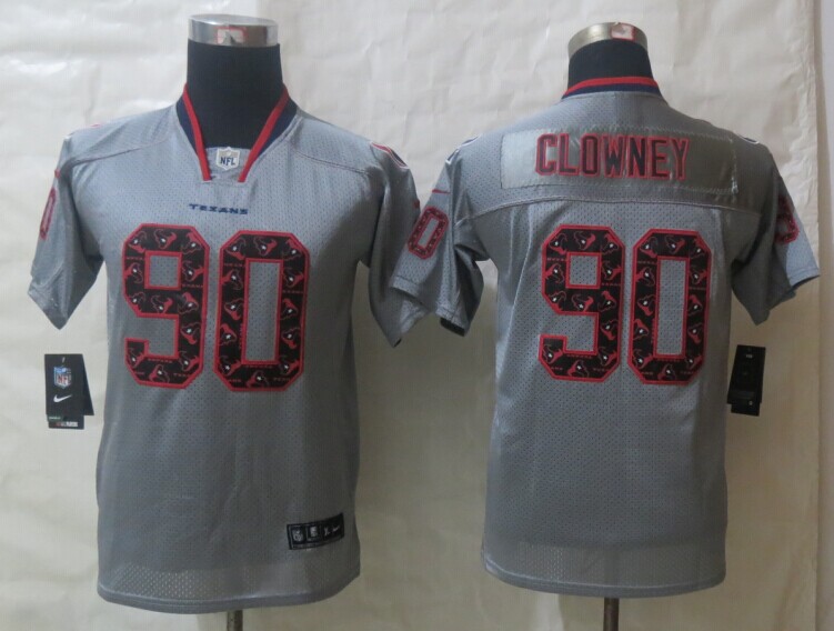 Nike Texans 90 Clowney Lights Out Grey Stitched Elite Youth Jerseys