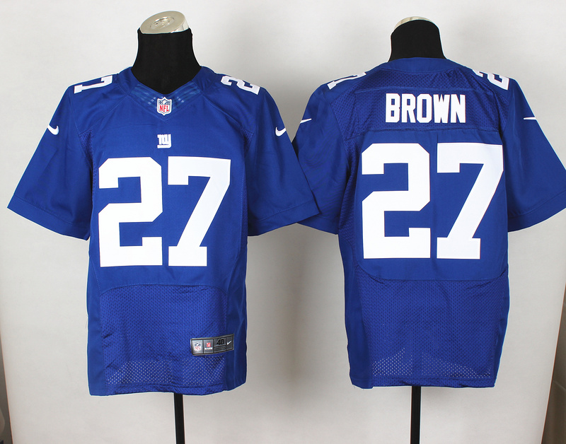Nike Giants 27 Brown Blue Elite Jersey