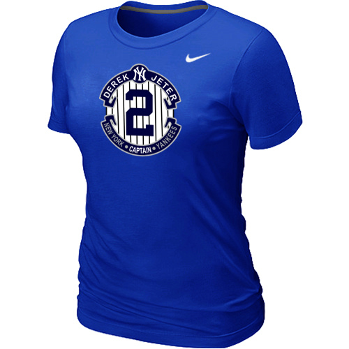 Nike Derek Jeter New York Yankees Official Final Season Commemorative Logo Women's Blended T-Shirt Blue