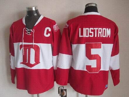 Red Wings 5 Lidstrom Red C Patch Jerseys