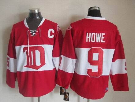 Red Wings 9 Howe Red Throwback Jerseys