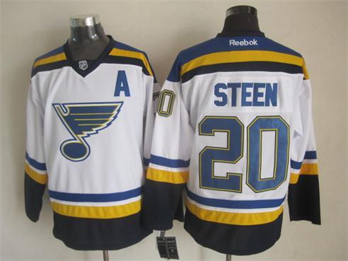 Blues 20 Steen White With A Patch Jerseys