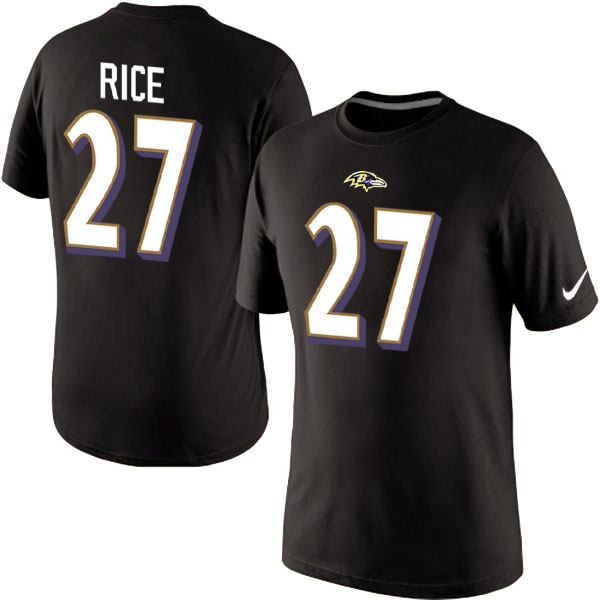 Nike Baltimore Ravens 27 Rice Name & Number T Shirt Black02