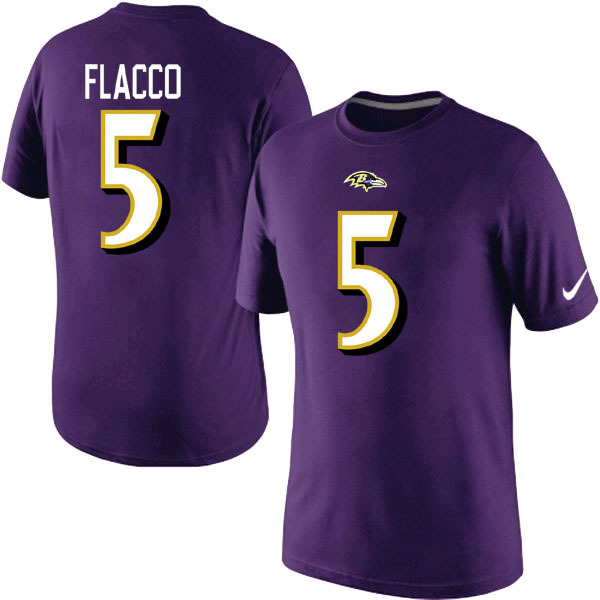 Nike Baltimore Ravens 5 Flacco Name & Number T Shirt Purple01