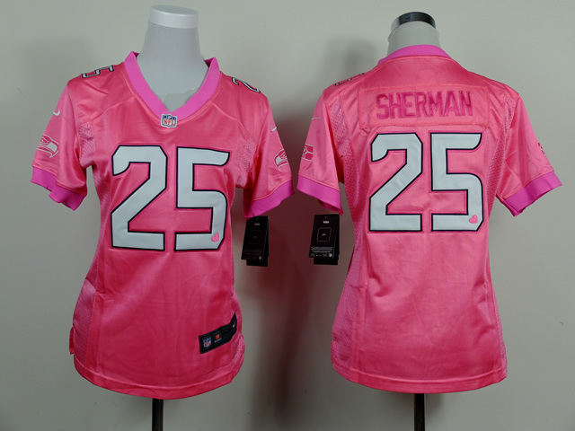 Nike Seahawks 25 Sherman Pink Love Women Game Jerseys