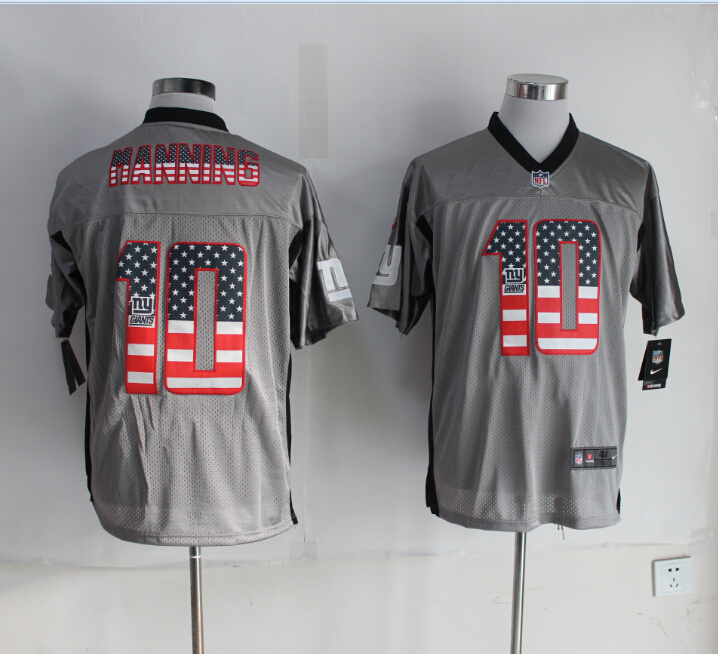 Nike Giants 10 Manning USA Flag Fashion Grey Shadow Elite Jerseys