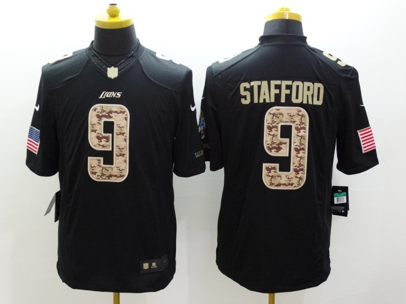 Nike Lions 9 Stafford Black Salute To Service Limited Jerseys