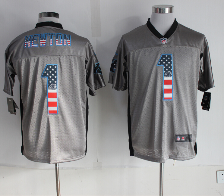 Nike Panthers 1 Cam Newton Grey Shadow USA Flag Elite Jersey