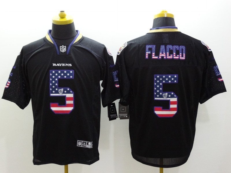Nike Ravens 5 Flacco USA Flag Fashion Black Elite Jerseys
