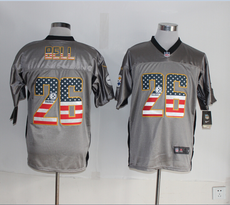 Nike Steelers 26 Bell USA Flag Fashion Grey Shadow Elite Jerseys