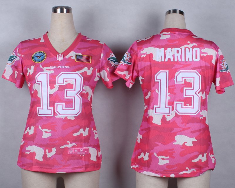Nike Dolphins 13 Marino Pink Camo With USA Flag Patch Women Jerseys