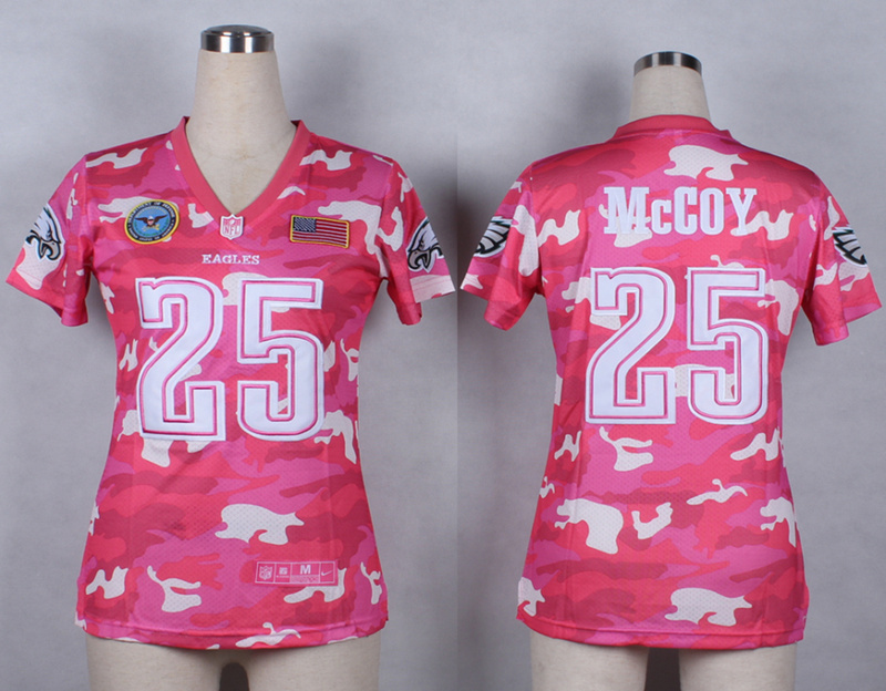 Nike Eagles 25 McCoy Pink Camo With USA Flag Patch Women Jerseys