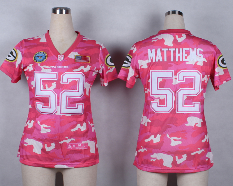 Nike Packers 52 Matthews Pink Camo With USA Flag Patch Women Jerseys
