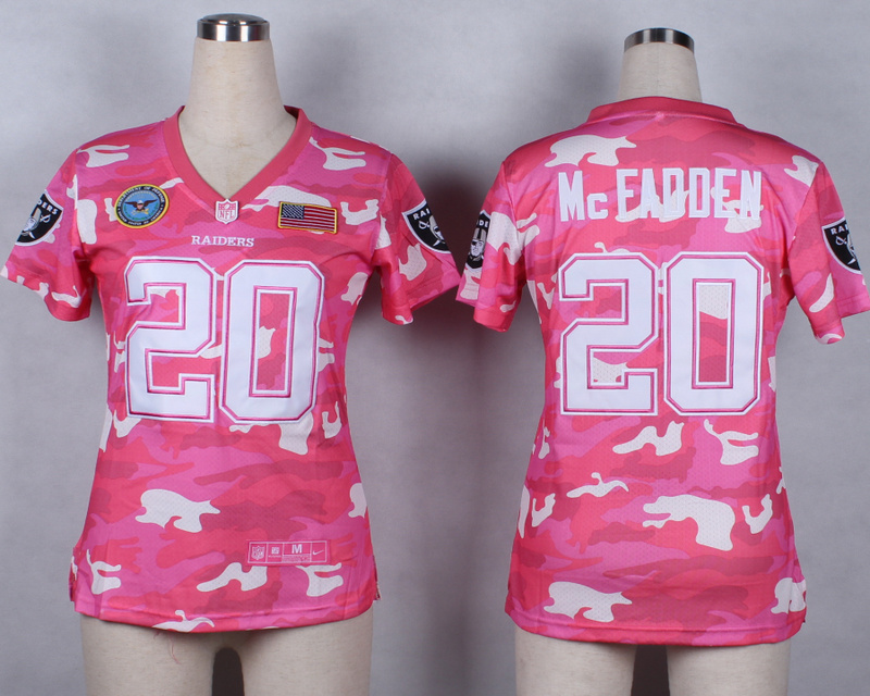 Nike Raiders 20 McFadden Pink Camo With USA Flag Patch Women Jerseys