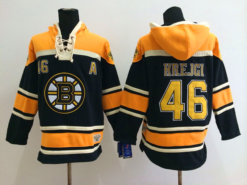 Bruins 46 David Krejci Black All Stitched Hooded Sweatshirt