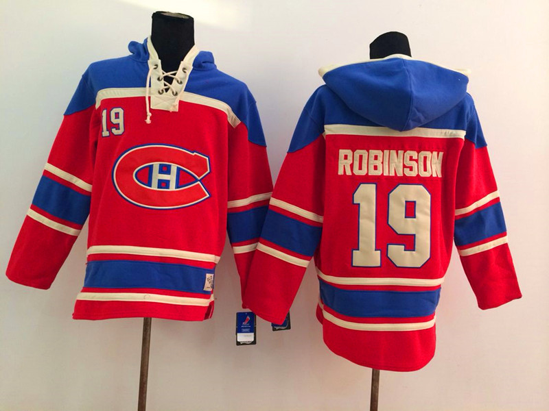 Canadiens 19 Larry Robinson Red All Stitched Hooded Sweatshirt