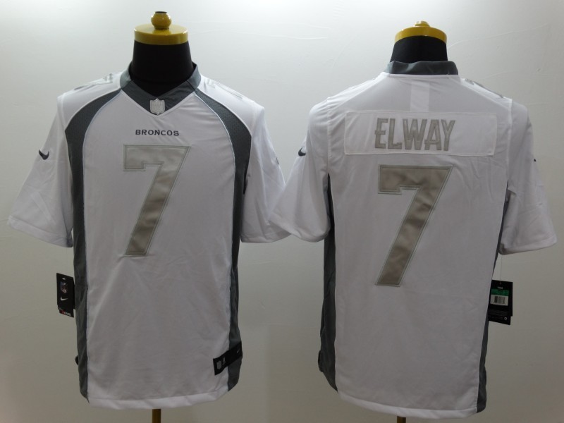 Nike Broncos 7 Elway White Platinum Limited Jerseys