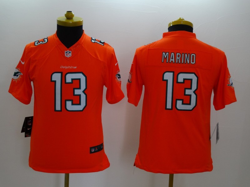Nike Dolphins 13 Marino New Orange Youth Limited Jerseys