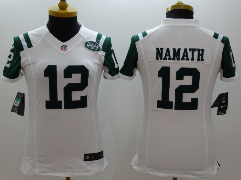 Nike Jets 12 Namath White Women Limited Jerseys