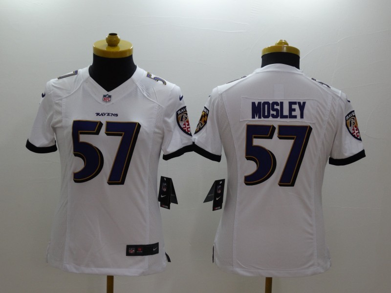 Nike Ravens 57 Mosley White Women Limited Jerseys