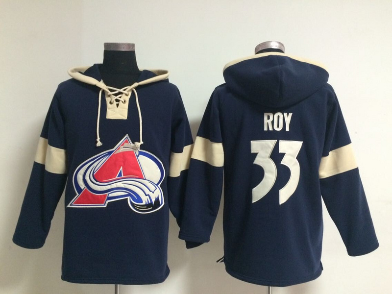 Avalanche 33 Patrick Roy Navy Blue All Stitched Hooded Sweatshirt