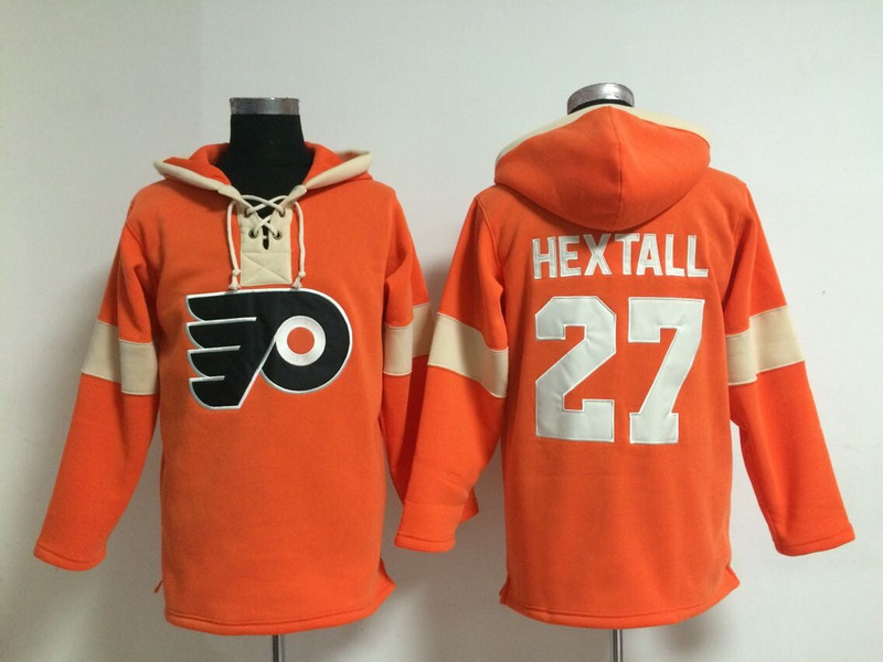 Flyers 27 Ron Hextall Orange All Stitched Hooded Sweatshirt