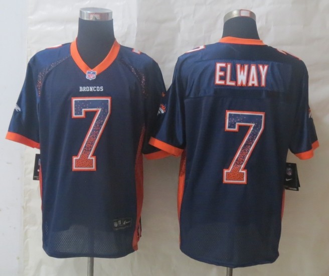 Nike Broncos 7 Elway Blue Drift Elite Jerseys