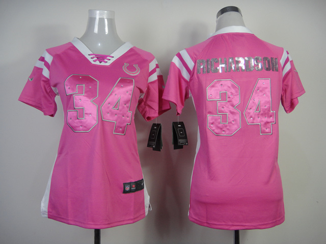 Nike Colts 34 Richardson Pink Sequin Lettering Women Jerseys