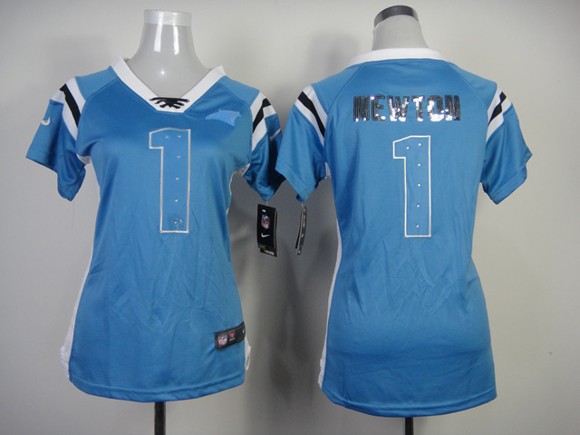 Nike Panthers 1 Newton Blue Sequin Lettering Women Jerseys