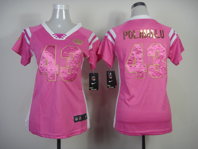Nike Steelers 43 Polamalu Pink Sequin Lettering Women Jerseys