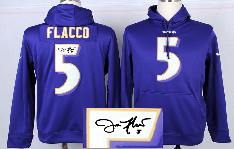 Nike Ravens 5 Flacco Purple Signature Edition Hooded Jerseys