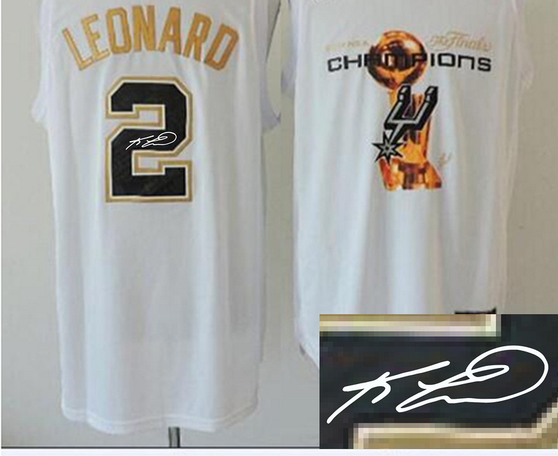 Spurs 2 Leonard White 2014 Champions Signature Edition Jerseys