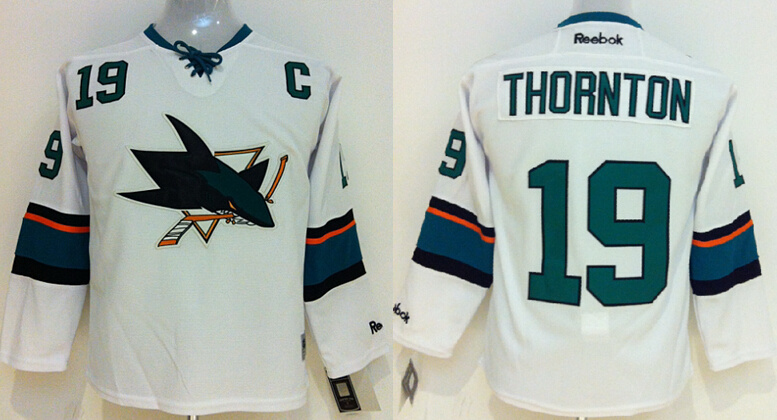 Sharks 19 Thornton White Youth Jersey