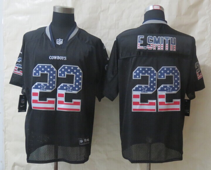Nike Cowboys 22 E.Smith USA Flag Fashion Black Elite Jerseys