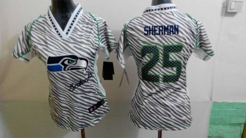 Nike Seahawks 25 Sherman Zebra Women Jerseys