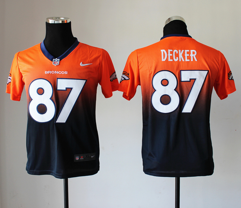 Nike Broncos 87 Decker Orange And Blue Drift Fashion II Youth Jerseys