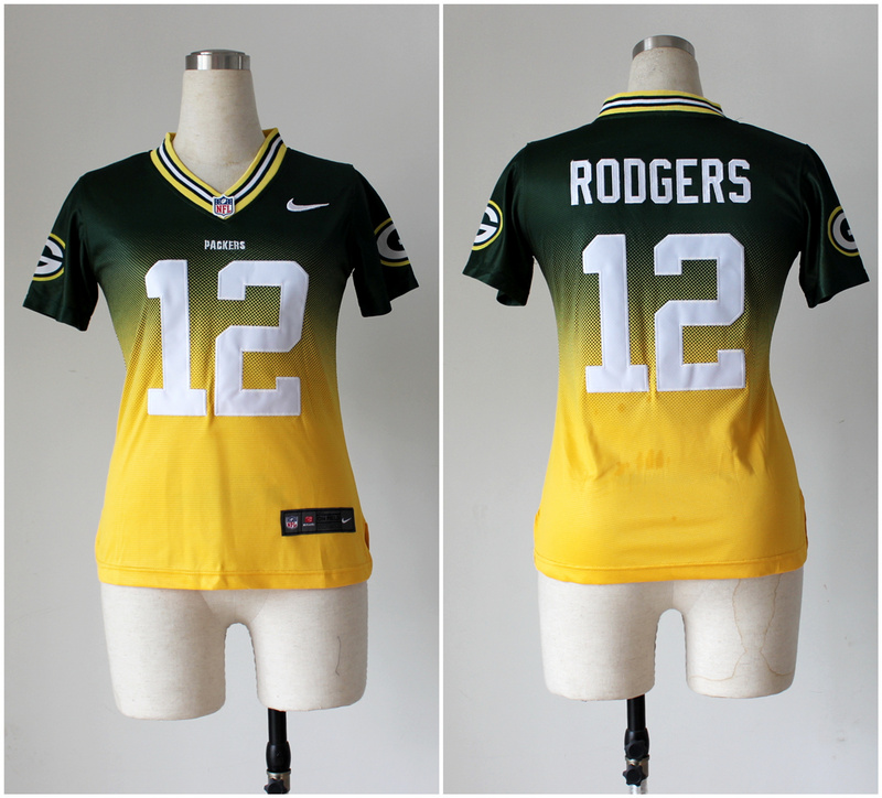 Nike Packers 12 Rodgers Green And Gold Drift Fashion II Women Jerseys