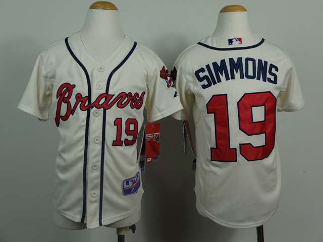 Braves 19 Simmons Cream Youth Jersey