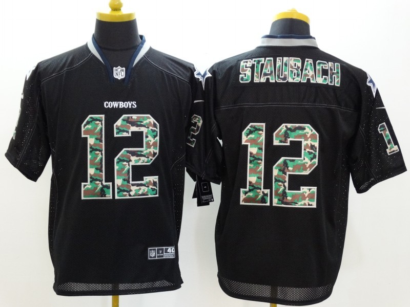 Nike Cowboys 12 Roger Staubach Black Camo Elite Jersey